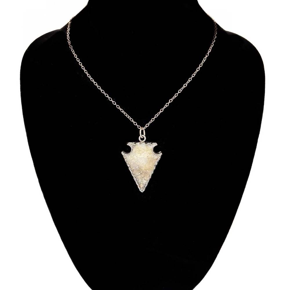 NEW - Sparkling Two-Sided Druzy Arrowhead Pendant Necklace 16”Handmade in NYC